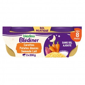 Duo de Carottes et Patates Douces Semoule Lait dès 8 mois - BLEDINER - 2x200g (400g)