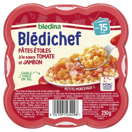 Pâtes Etoile à la sauce Tomate et Jambon dès 15 mois - BLEDICHEF - 250g
