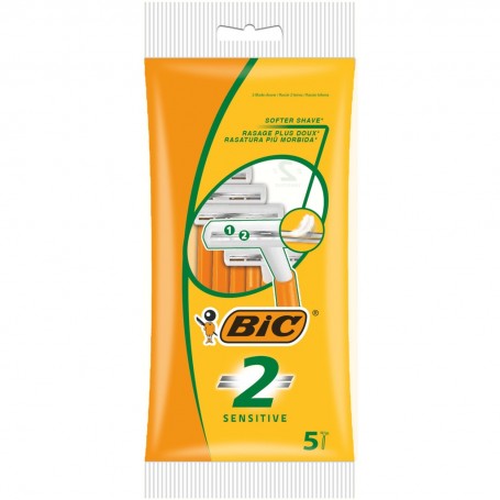 BIC 2 Sensitive Rasoirs Jetables pour Homme - Pochette de 5