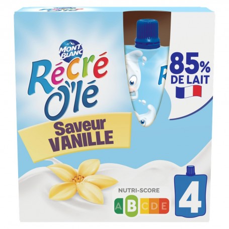 RÉCRÉ O'LÉ Goûter laitier Gourdes Saveur Vanille 4x85g