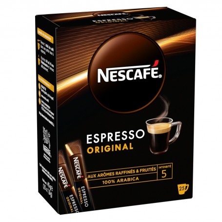 NESCAFÉ Espresso Original, Café Soluble 100% pur Arabica, 25x1,8g