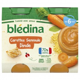 BLEDINA POTS Carottes Semoule Dinde 2x200g Dès 6 mois