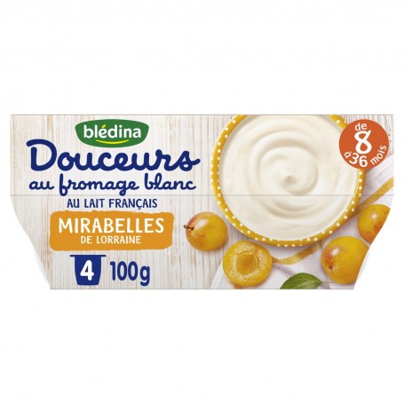 BLEDINA Douceur au Fromage Blanc et Mirabelle 4x100g de 8 à 36 mois