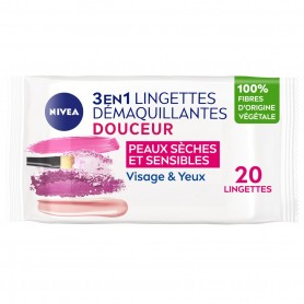 Lingettes Démaquillantes Visage  Yeux Peaux Sèches NIVEA le sachet de 20