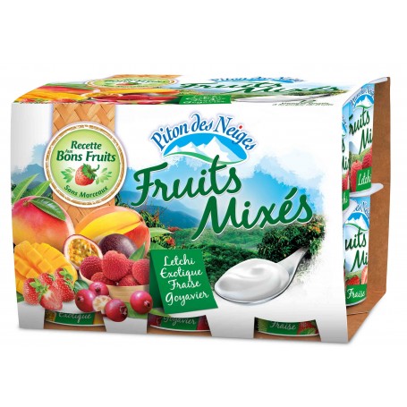 Yaourt fruits mixés Letchi, exotique, fraise, goyavier x12 - PITON DES NEIGES - 1,5kg